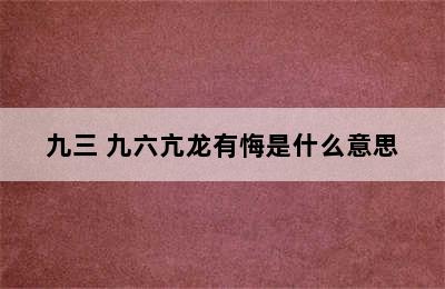 九三 九六亢龙有悔是什么意思